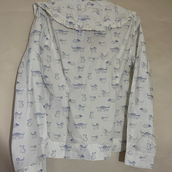 NWT Ganni Ruffled Collar Kitten Print Blouse - Picture 7 of 8